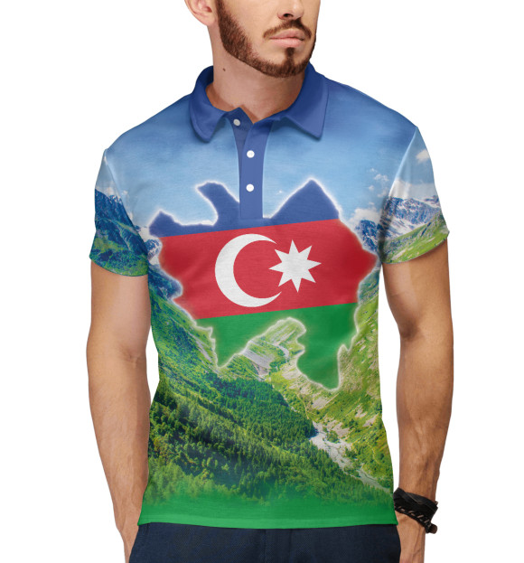 Мужское поло с изображением Горы Азербайджана цвета Белый