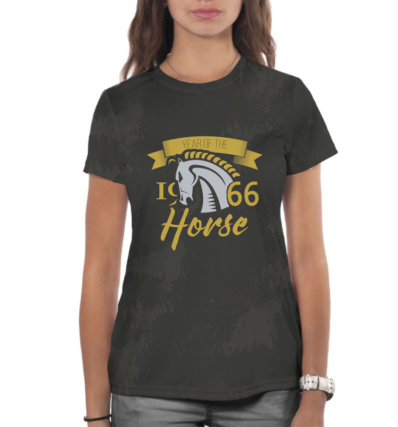 Женская футболка с изображением Год лошади — 1966 цвета Белый