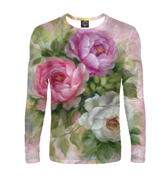 Мужской лонгслив с изображением Пионы цвета Белый