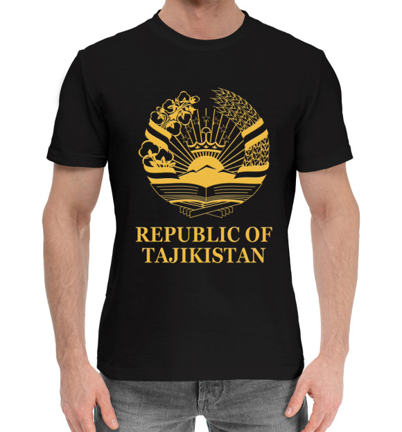 Мужская хлопковая футболка с изображением Republic of Tajikistan цвета Черный
