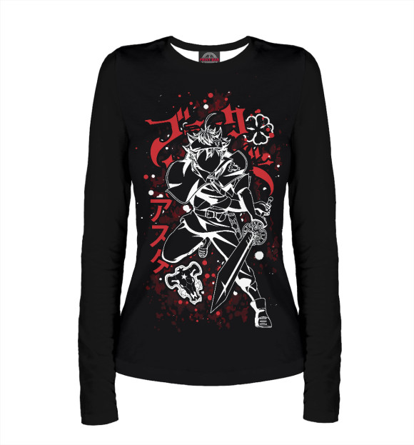 Женский лонгслив с изображением Чёрный клевер цвета Белый