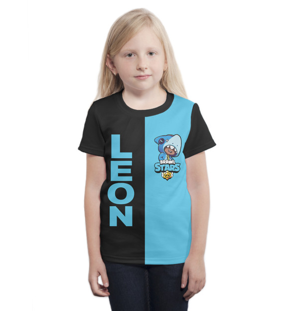 Футболка для девочек с притом Brawl Stars LEON SHARK цвета Белый Футболка для девочек с изображением Brawl Stars LEON SHARK цвета Белый