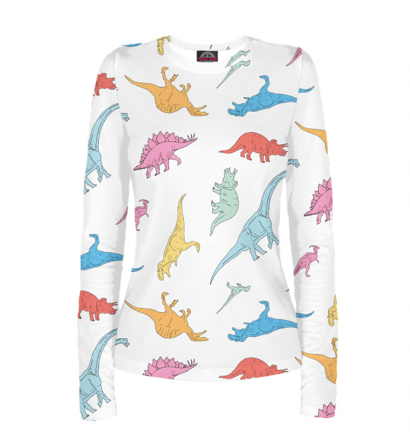 Женский лонгслив с изображением Динозавры цвета Белый
