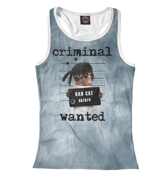 Женская майка-борцовка с изображением Criminal cat цвета Белый