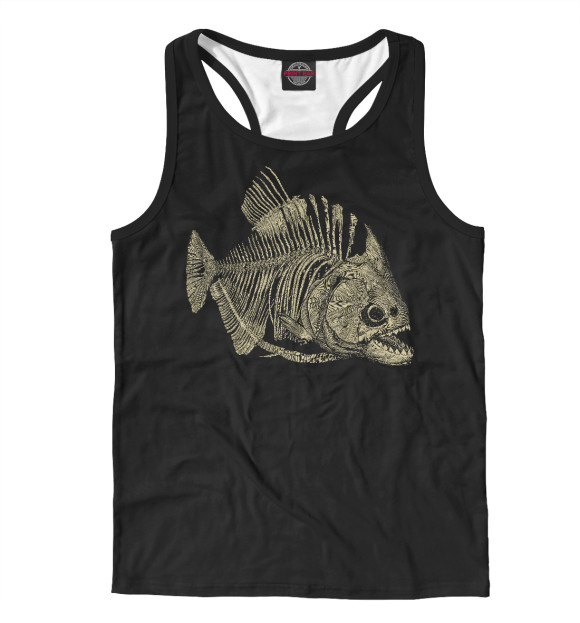 Мужская майка-борцовка с изображением Скелет пираньи цвета Белый