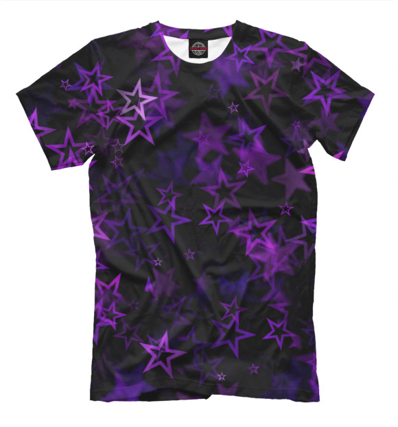 Мужская футболка с изображением Фиолетовые звезды цвета Черный