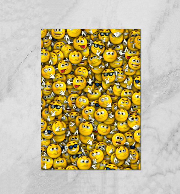 Плакат с притом Веселые смайлики цвета Белый Плакат с изображением Веселые смайлики цвета Белый