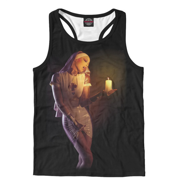 Мужская майка-борцовка с изображением Монашка со свечой цвета Белый