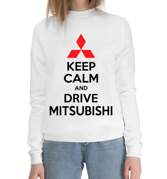 Женский хлопковый свитшот с изображением Будь спок и води Mitsubishi цвета Белый