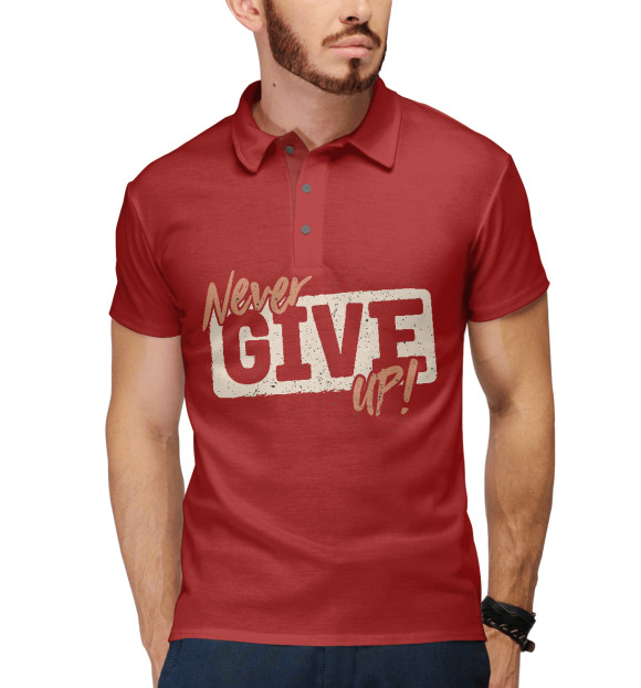 Мужское поло с изображением Никогда не сдавайся цвета Белый