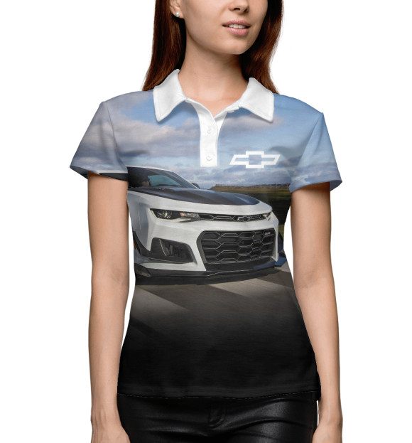 Женское поло с изображением Chevrolet Camaro цвета Белый