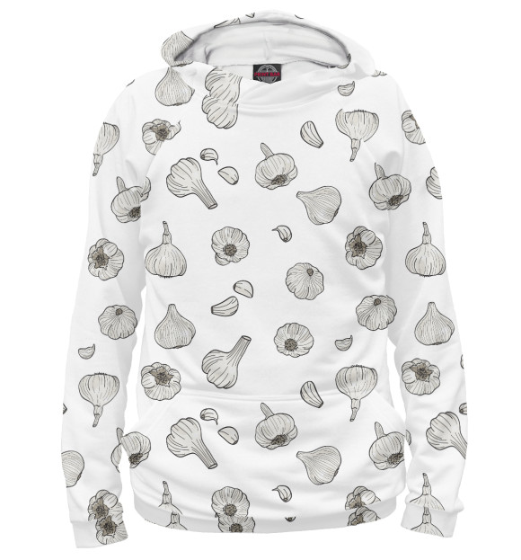 Мужское худи с изображением Чеснок цвета Белый