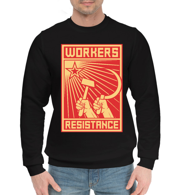 Мужской хлопковый свитшот с изображением Рабочее сопротивление цвета Черный
