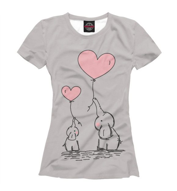 Женская футболка с изображением Милые слоны цвета Белый