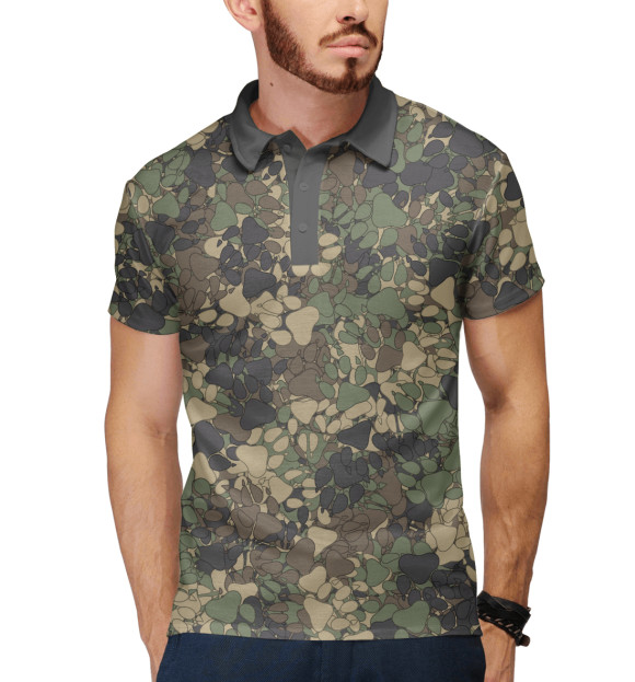 Мужское поло с притом Камуфляж с волчьими следами цвета Белый Мужское поло с изображением Камуфляж с волчьими следами цвета Белый