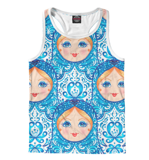 Мужская майка-борцовка с изображением Матрешки цвета Белый