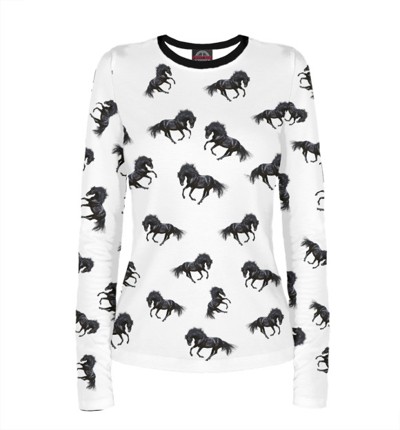 Женский лонгслив с притом Кони цвета Белый Женский лонгслив с изображением Кони цвета Белый