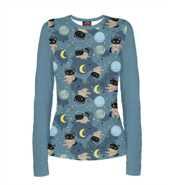 Женский лонгслив с изображением Space kittens цвета Белый