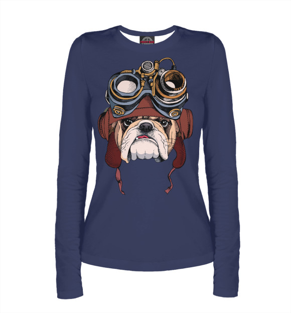 Женский лонгслив с изображением Пёс гонщик цвета Белый