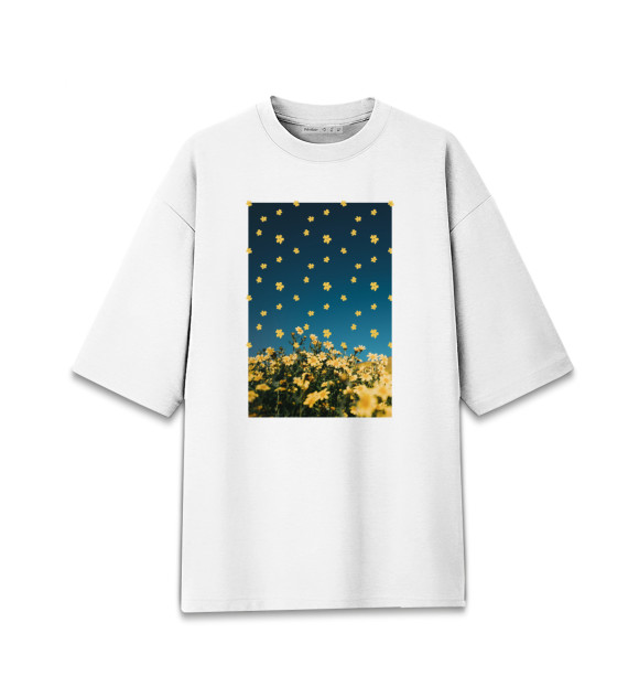 Мужская футболка оверсайз с притом Желтые цветы цвета Белый Мужская футболка оверсайз с изображением Желтые цветы цвета Белый