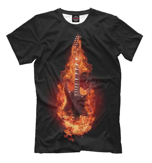 Мужская футболка с изображением Гитара в огне цвета Черный