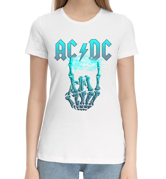 Женская хлопковая футболка с изображением AC/DC цвета Белый
