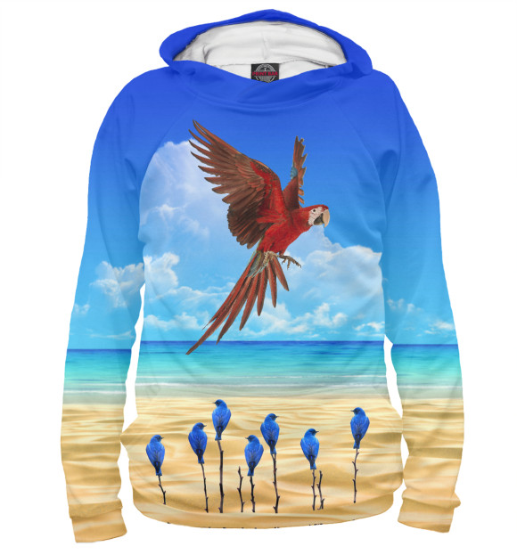 Мужское худи с изображением Попугай цвета Белый