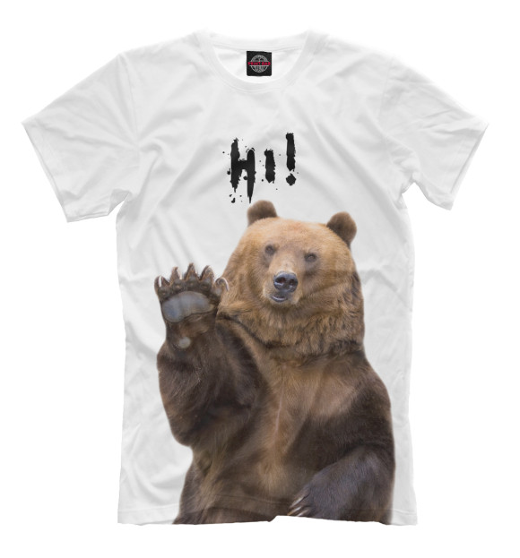 Мужская футболка с изображением Русский медведь цвета Молочно-белый