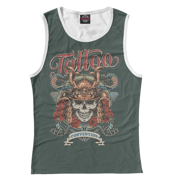 Майка для девочки с притом Тату самурай цвета Белый Майка для девочки с изображением Тату самурай цвета Белый