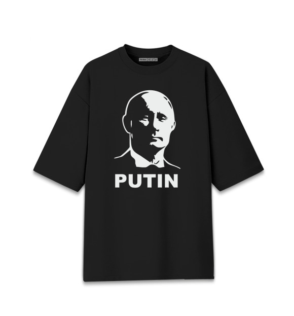 Мужская футболка оверсайз с изображением Putin цвета Черный