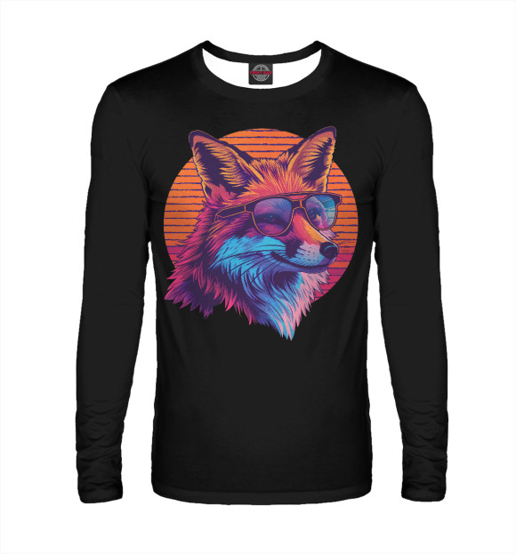 Мужской лонгслив с изображением Ретровейв лис цвета Белый