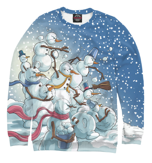 Мужской свитшот с изображением Боевые снеговики цвета Белый