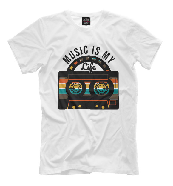 Мужская футболка с изображением Music is my life (касета) цвета Белый