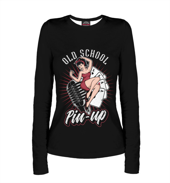 Женский лонгслив с притом Old School цвета Белый Женский лонгслив с изображением Old School цвета Белый