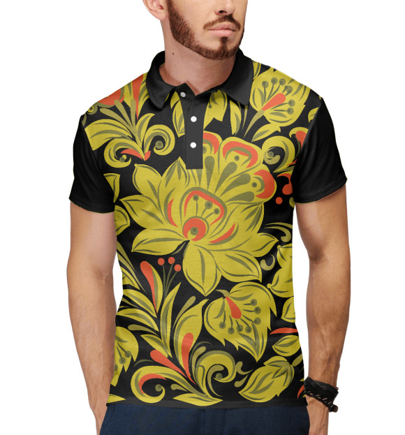 Мужское поло с изображением Хохлома цвета Белый