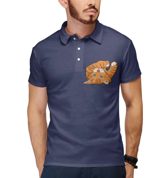 Мужское поло с притом Рыжий котэ цвета Белый Мужское поло с изображением Рыжий котэ цвета Белый