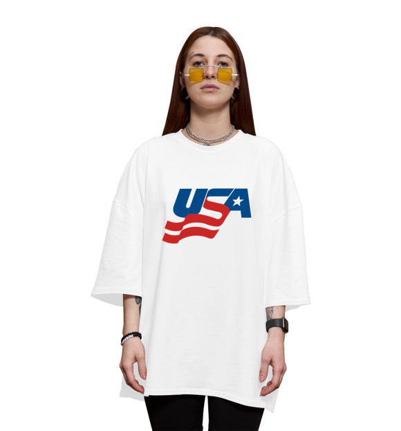 Женская футболка оверсайз с изображением США цвета Белый