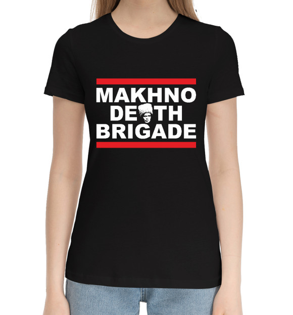 Женская хлопковая футболка с изображением Makhno Death Brigade цвета Черный