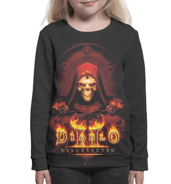 Свитшот для девочек с изображением Diablo II: Resurrected цвета Белый
