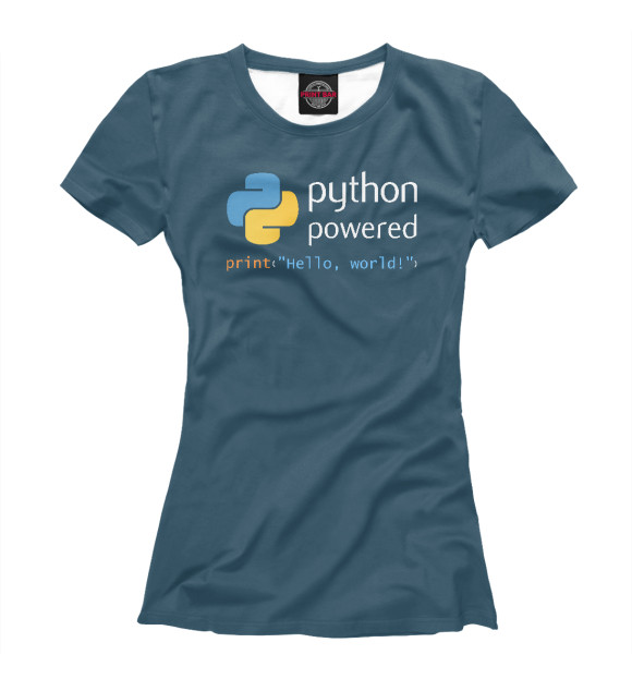 Женская футболка с изображением Python Powered Print Hello цвета Белый
