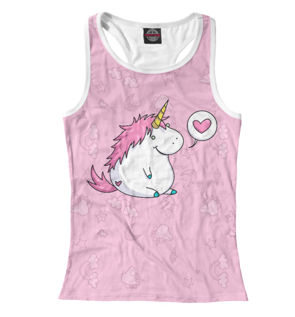 Женская майка-борцовка с изображением Пухленький единорог цвета Белый