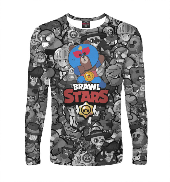 Мужской лонгслив с притом Brawl Stars цвета Белый Мужской лонгслив с изображением Brawl Stars цвета Белый