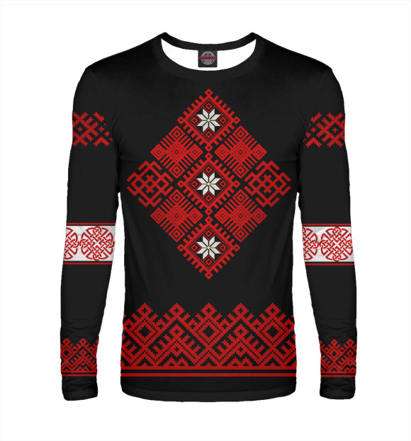 Мужской лонгслив с изображением Славянская вышиванка - родновер цвета Белый