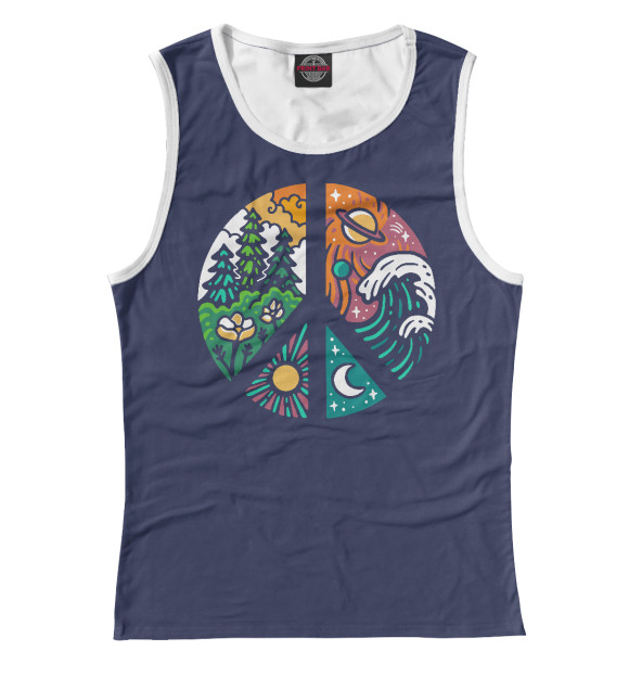 Женская майка с изображением Турист Пацифист цвета Белый