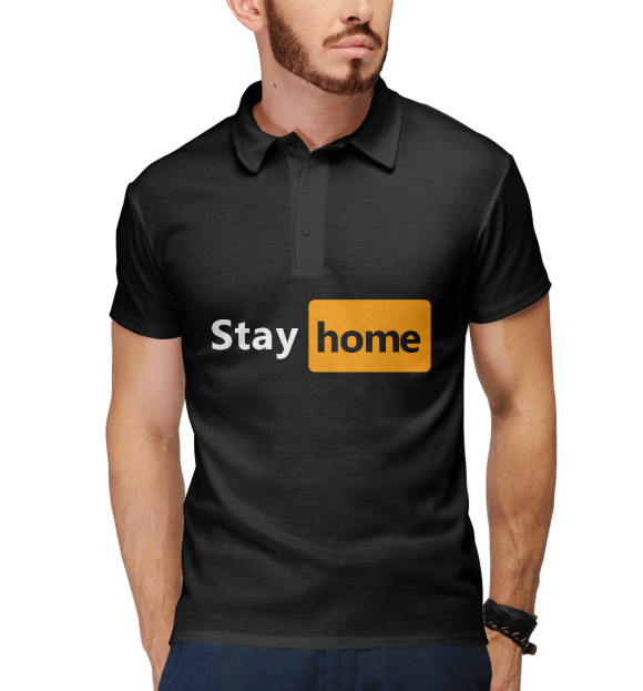 Мужское поло с изображением Stayhome цвета Белый