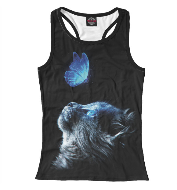 Женская майка-борцовка с изображением Котенок и бабочка неон цвета Белый