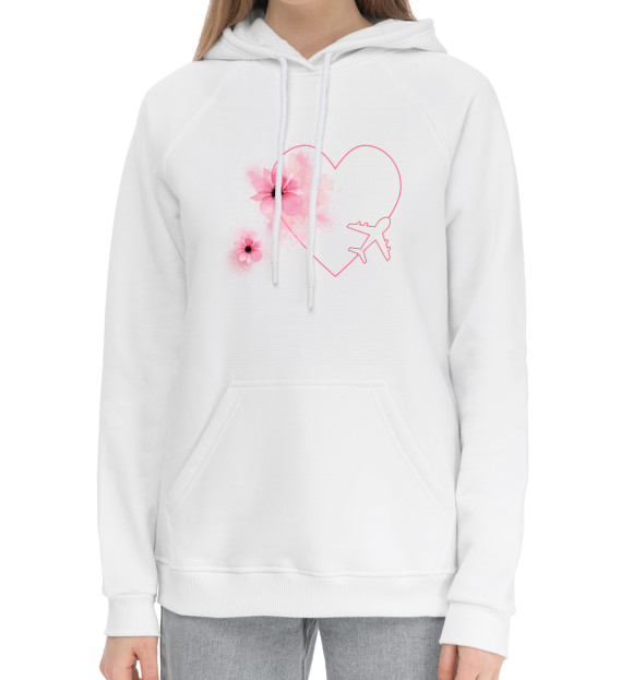 Женский хлопковый худи с изображением Путешествия цвета Белый