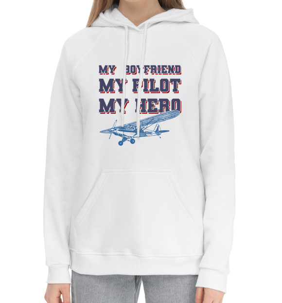 Женский хлопковый худи с изображением Мой друг, мой пилот цвета Белый
