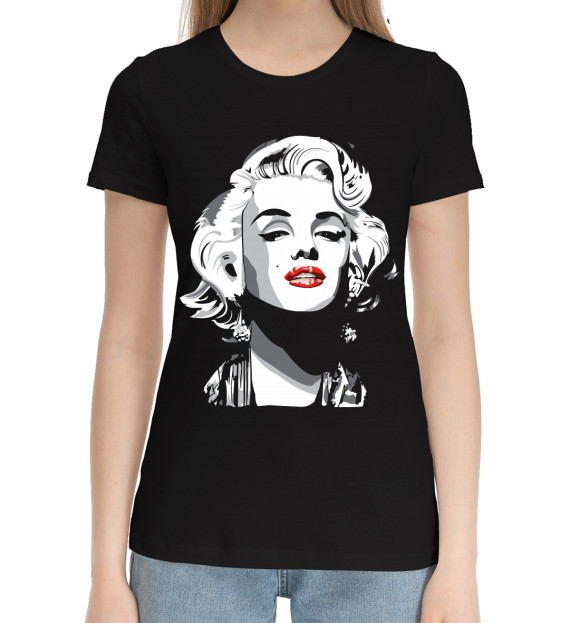 Женская хлопковая футболка с изображением Мэрилин Монро цвета Черный