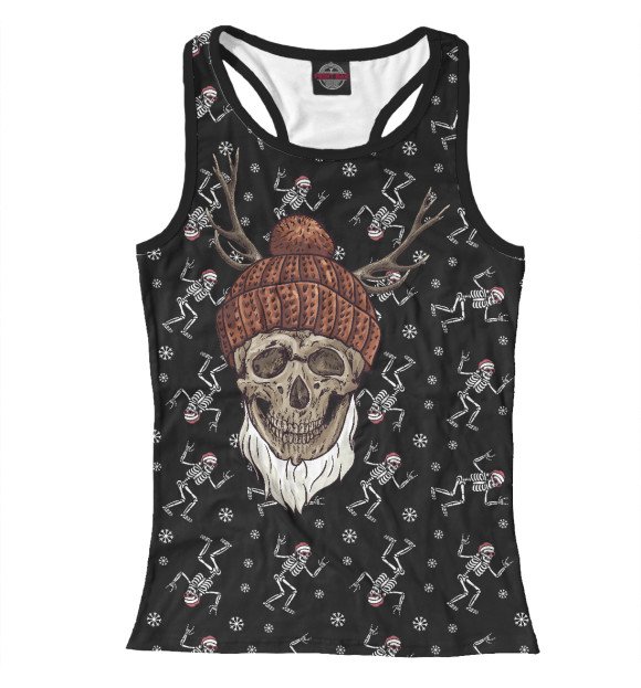 Женская майка-борцовка с изображением Череп Санты цвета Белый